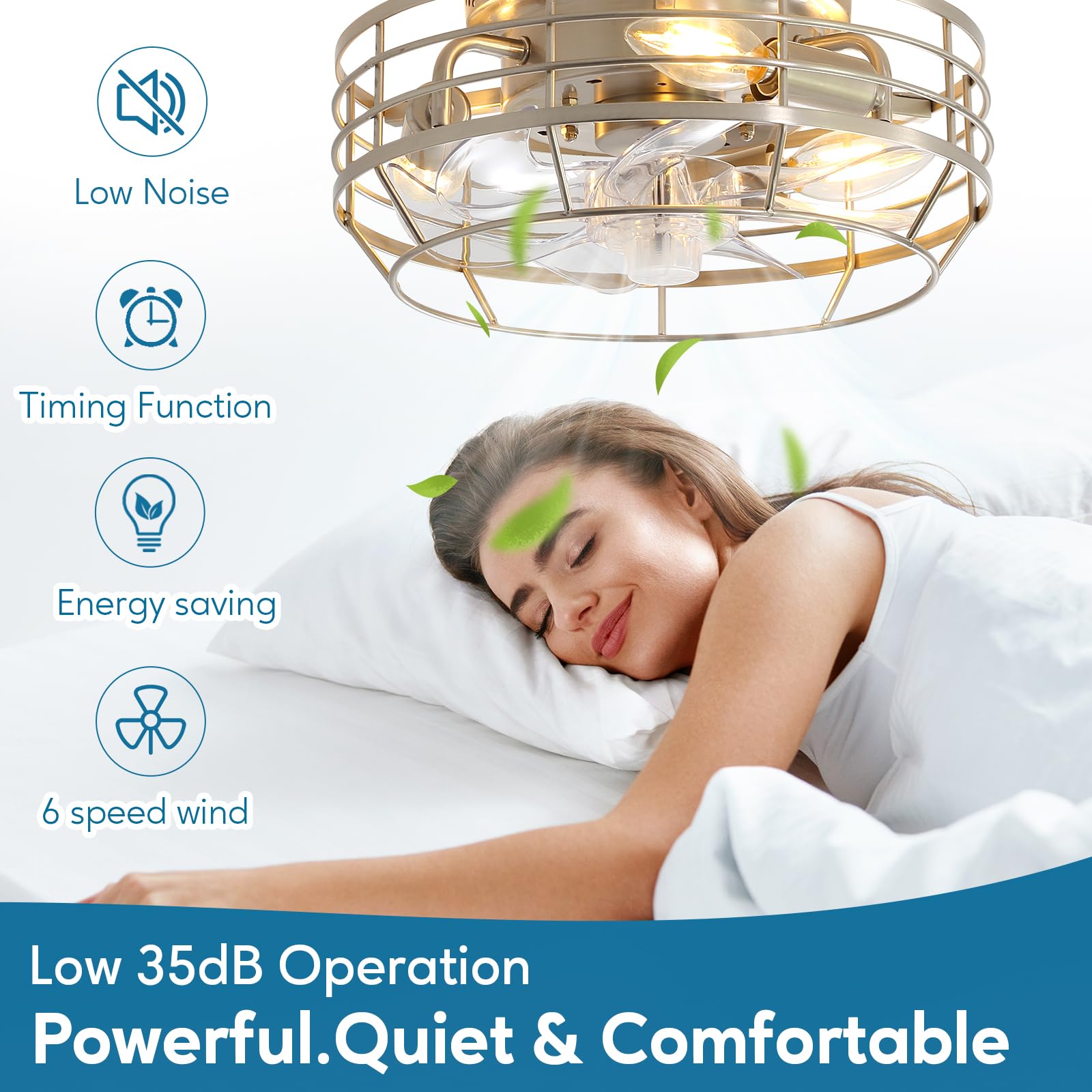 Youroke Caged Ceiling Fan with Light and Remote, Flush Mount Fan